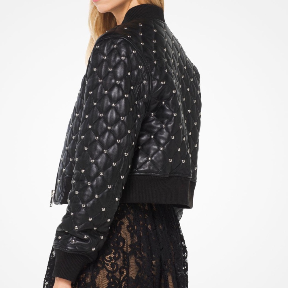 Quilted Studded Leather Bomber - Picture 6 of 8